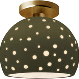 Matte Green Brushed Brass Perforated Medium Globe Semi- Flush by Justice Design