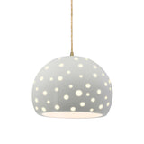 Matte White-Beige Twisted Cord Perforated Large Globe Pendant by Justice Design