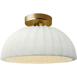 Matte White Brushed Brass Ceramic Pleated Dome Semi-Flush by Justice Design