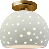Matte White Brushed Brass Perforated Small Globe Semi-Flush by Justice Design