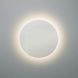 Matte White Small Ceramic Round Backlit Color Temperature Selectable LED Wall Sconce by Justice Design