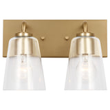 Miles Clear Glass Vanity Light 2 Lights Satin Brass By Generation Lighting - Front View