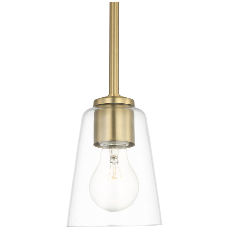 Miles One Light Mini Clear Glass Pendant Satin Brass By Generation Lighting