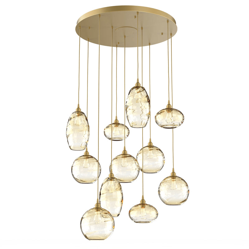 Misto Round Multi-Light Chandelier By Hammerton, Color: Amber, Number Of Lights: 11, Finish: Gilded Brass