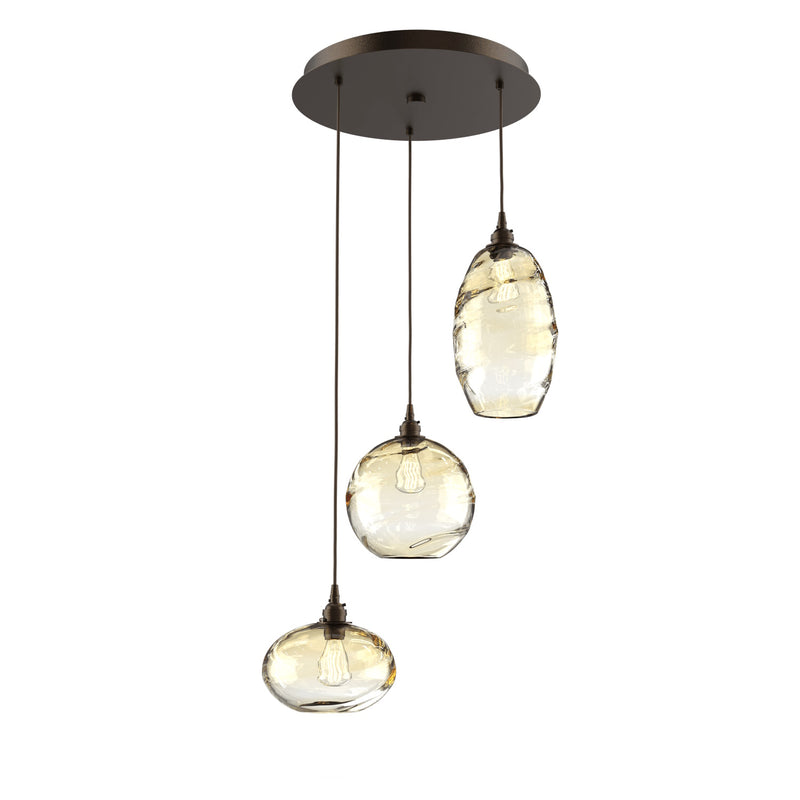 Misto Round Multi-Light Chandelier By Hammerton, Color: Amber, Number Of Lights: 3, Finish: Flat Bronze