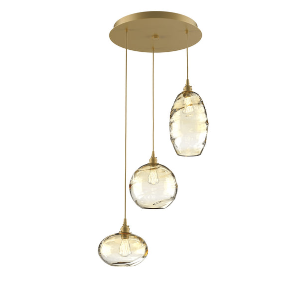 Misto Round Multi-Light Chandelier By Hammerton, Color: Amber, Number Of Lights: 3, Finish: Gilded Brass