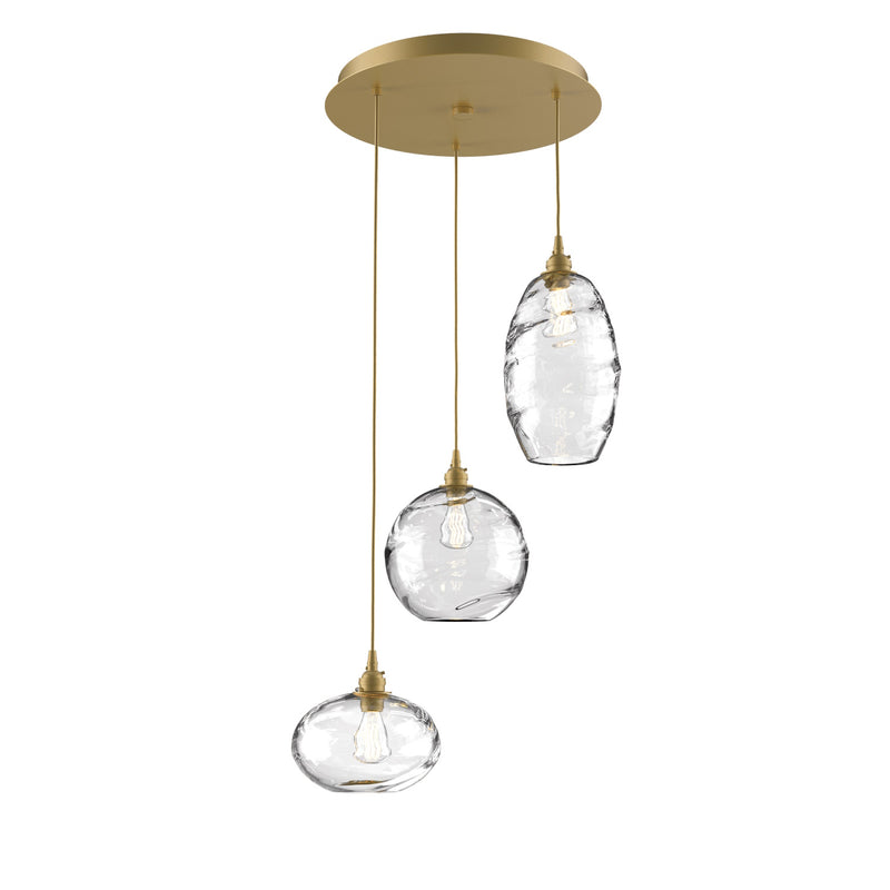 Misto Round Multi-Light Chandelier By Hammerton, Color: Clear, Number Of Lights: 3, Finish: Gilded Brass