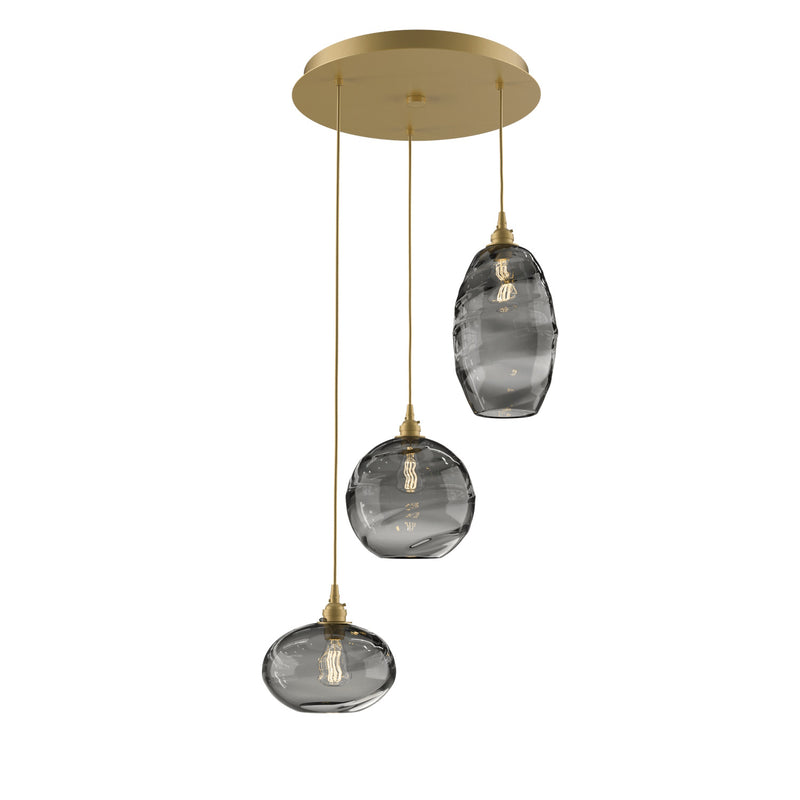 Misto Round Multi-Light Chandelier By Hammerton, Color: Smoke, Number Of Lights: 3, Finish: Gilded Brass