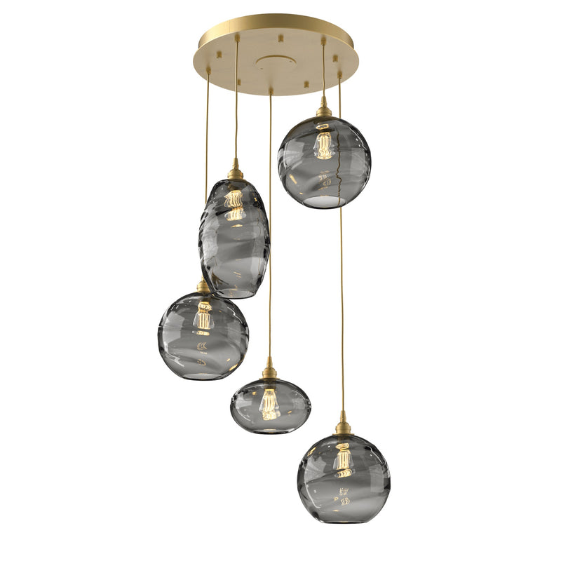 Misto Round Multi-Light Chandelier By Hammerton, Color: Smoke, Number Of Lights: 5, Finish: Gilded Brass