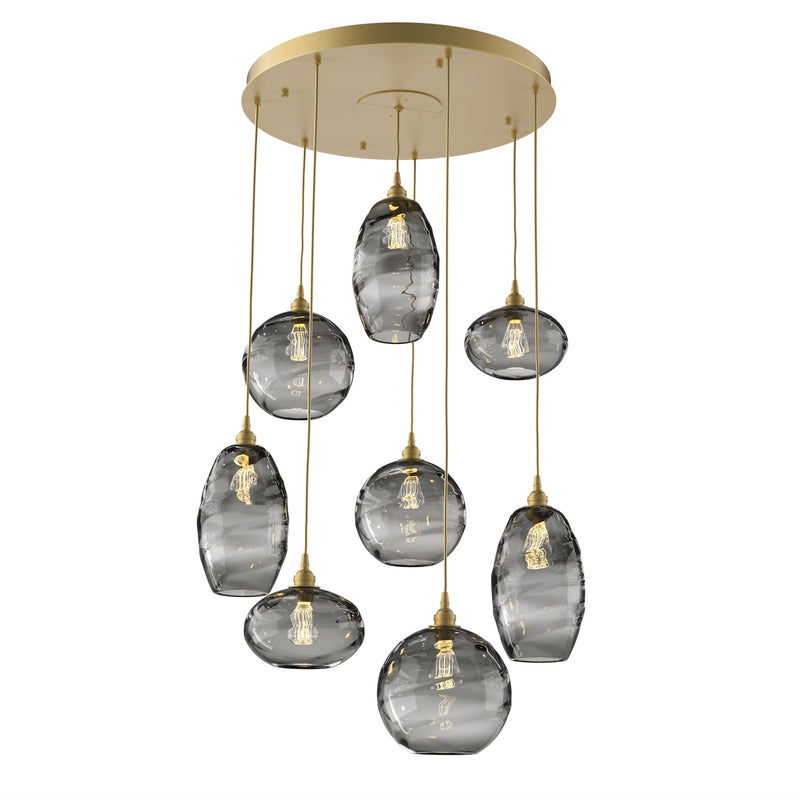 Misto Round Multi-Light Chandelier By Hammerton, Color: Smoke, Number Of Lights: 8, Finish: Gilded Brass