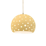 Muted Yellow-Beige Twisted Cord Perforated Large Globe Pendant by Justice Design