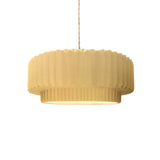 Muted Yellow Beige Twisted Cord Ceramic Small Tier Pendant by Justice Design
