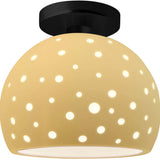 Muted Yellow Matte Black Perforated Small Globe Semi-Flush by Justice Design