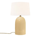 Muted Yellow White Linen Fabric Ceramic Tall Kava Table Lamp with Fabric Shade by Justice Design
