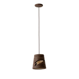 Myst Ceramic Pendant Light by Geo Contemporary in Desert textured ceramic with a brown cord, shown at full drop with its canopy