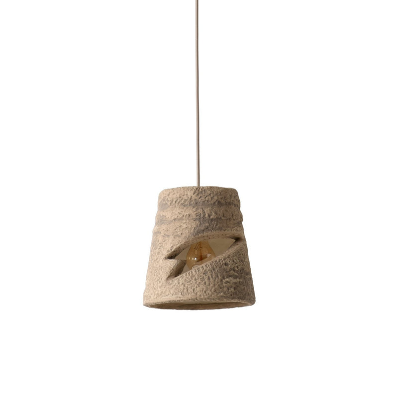 Myst Ceramic Pendant Light by Geo Contemporary in Ivory textured ceramic with a beige cord