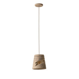 Myst Ceramic Pendant Light by Geo Contemporary in Ivory textured ceramic with a beige cord, shown at full drop with its canopy