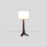 Nauta Table Lamp by Cerno in Brushed Brass with a Dark Stained Walnut body and White Linen shade