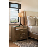 Nauta Table Lamp by Cerno with a Burlap shade on a bedroom nightstand