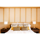 Pair of Nauta Table Lamps by Cerno with White Linen shades flanking a bed