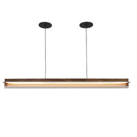 Nubis Linear Pendant by Cerno in walnut with black split canopy, front view