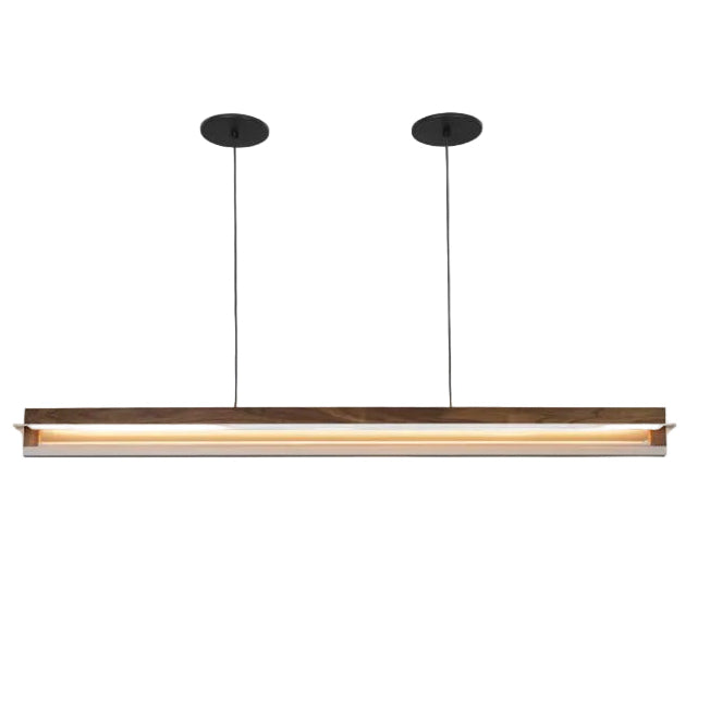 Nubis Linear Pendant by Cerno in walnut with black split canopy, front view