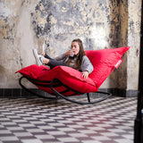 Original Bean Bag - Red, lounging on a Rock 'n Roll rocker