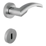 Olly Door Lever in Satin Chrome angled view by Colombo Design