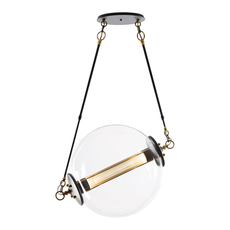 Otto Sphere Pendant, shown in Black with Brass Accents, Stainless Steel Mesh, Standard, by Hubbardton Forge