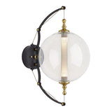 Otto Sphere Wall Sconce, shown in Black with Brass Accents, by Hubbardton Forge