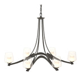 Oval Ribbon 6 Arm Chandelier in Natural Iron, Clear Glass with Opal Diffuser by Hubbardton Forge