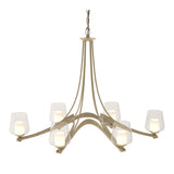 Oval Ribbon 6 Arm Chandelier in Soft Gold, Clear Glass with Opal Diffuser by Hubbardton Forge