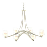 Oval Ribbon 6 Arm Chandelier in Sterling, Clear Glass with Opal Diffuser by Hubbardton Forge