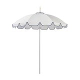White pagoda-style umbrella with a scalloped, navy-trimmed edge and a slim white pole — Pagoda Umbrella 210 cm Diameter by Basil Bangs
