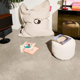 Point Recycled Cord Pouf Ottoman - Cream, with records