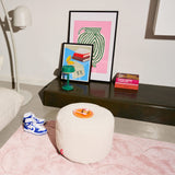 Point Recycled Cord Pouf Ottoman - Cream, in a living room