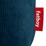 Point Recycled Cord Pouf Ottoman - Deep Blue corduroy and label detail