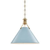 Painted No. 2 Pendant - 16 Inch - Aged Brass with Blue Bird by Hudson Valley