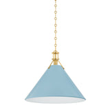 Painted No. 2 Pendant - 21 Inch - Aged Brass with Blue Bird by Hudson Valley