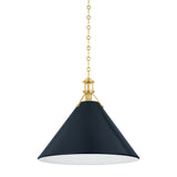 Painted No. 2 Pendant - 21 Inch - Aged Brass with Darkest Blue by Hudson Valley