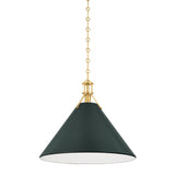 Painted No. 2 Pendant - 21 Inch - Aged Brass with Soft Studio Green by Hudson Valley