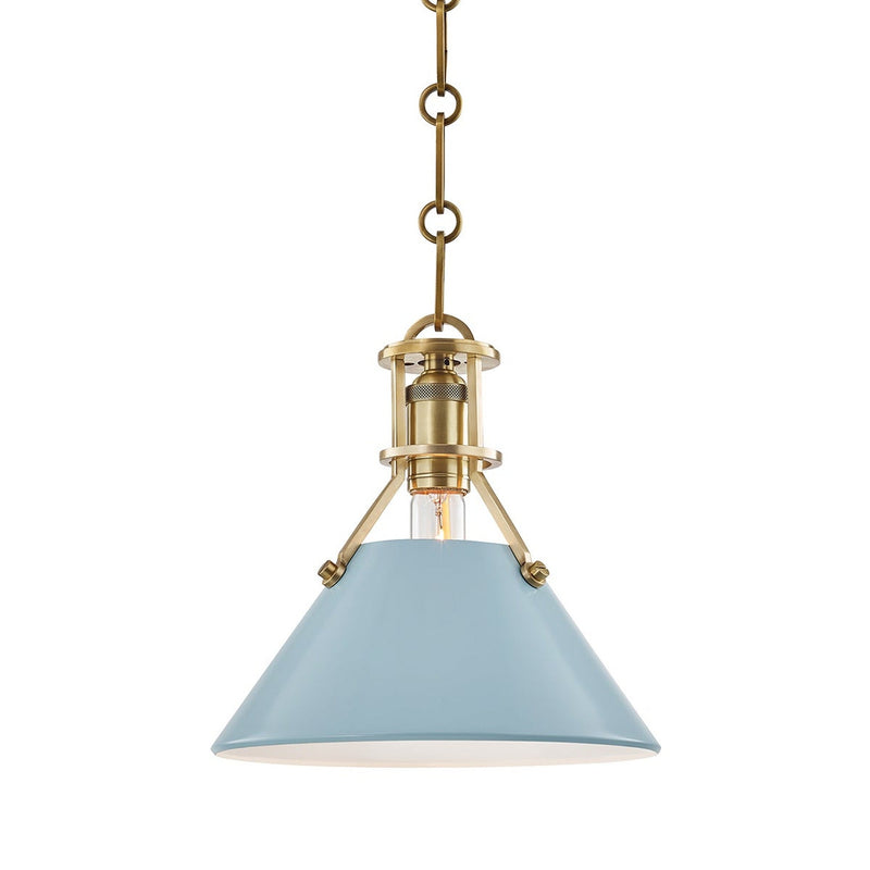 Painted No. 2 Pendant - 9.5 Inch - Aged Brass with Blue Bird by Hudson Valley