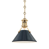 Painted No. 2 Pendant - 9.5 Inch - Aged Brass with Darkest Blue by Hudson Valley
