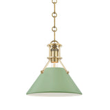 Painted No. 2 Pendant - 9.5 Inch - Aged Brass with Leaf Green by Hudson Valley