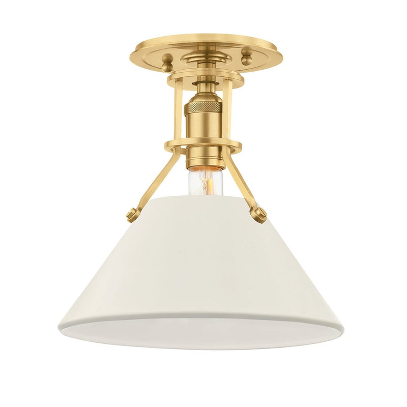 Painted No. 2 Semi Flush - Aged Brass with Off-White by Hudson Valley