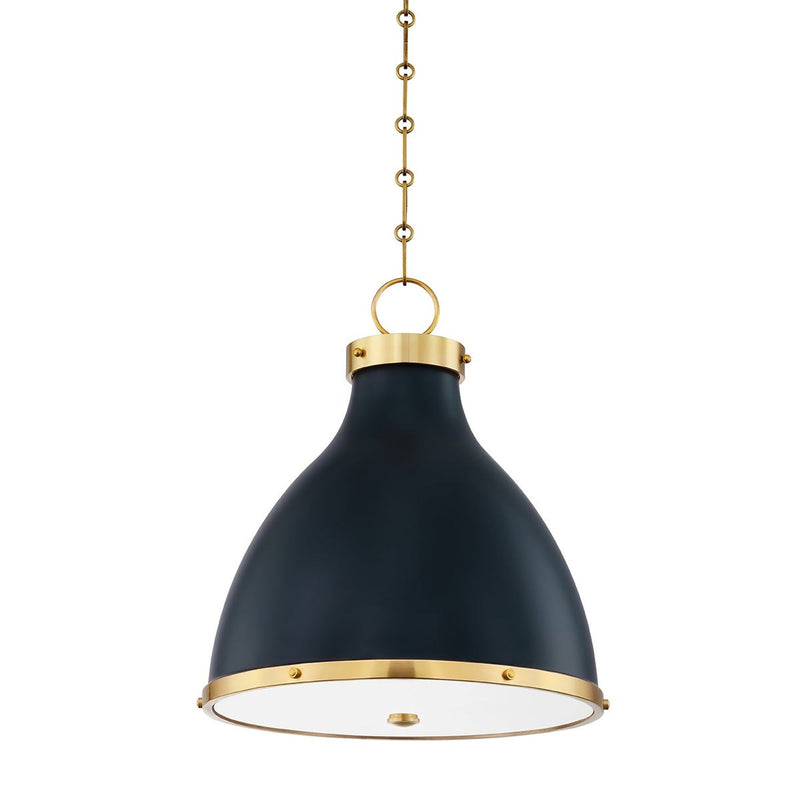 Painted No. 3 Pendant - 16.5 Inch - Aged Brass with Darkest Blue by Hudson Valley