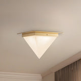 Patina Brass/Alabaster 11inch Mineral Flush Mount-Pyramid by Alora Lighting