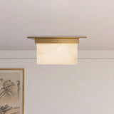 Patina Brass/Alabaster 5x11inch Mineral Flush Mount-Square by Alora Lighting