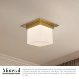 Patina Brass/Alabaster 5x8inch Mineral Flush Mount-Square by Alora Lighting