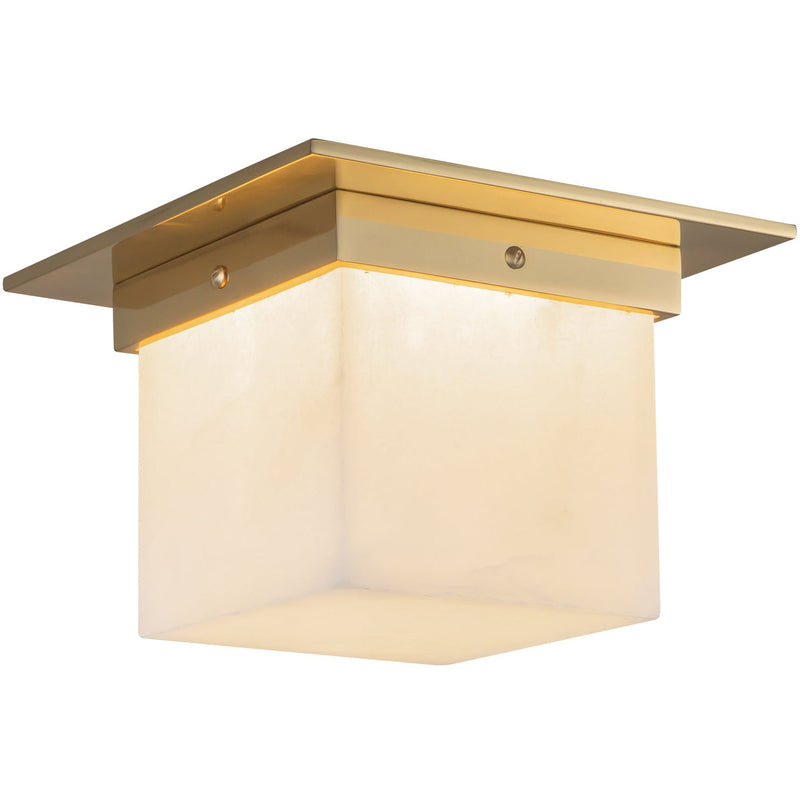 Patina Brass/Alabaster 5x8inch Mineral Flush Mount-Square by Alora Lighting